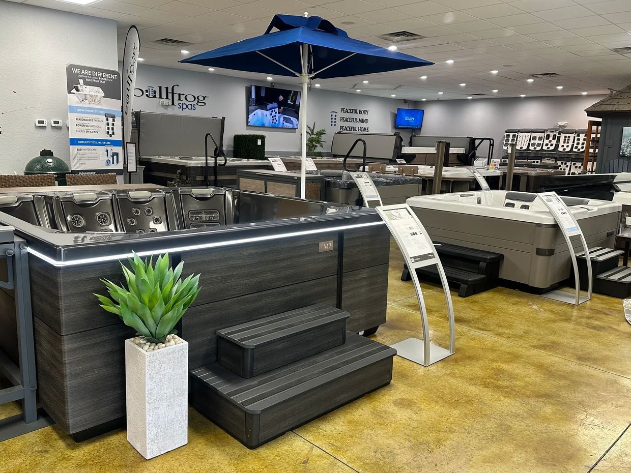 Hot tub showroom at Spa & Patio Center in The Villages, Florida