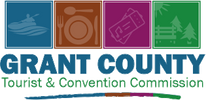 Grant County Tourist & Convention Commission logo featuring outdoor and travel icons.