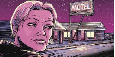 Drawing of woman in front of motel. Art courtesy of The Seattle Weekly.