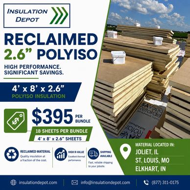 Advertisement for reclaimed 2.6-inch polyiso insulation bundles.