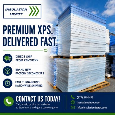 Advertisement for Insulation Depot's premium XPS delivery services.