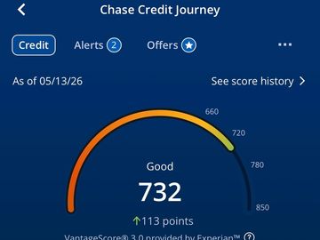Credit score display showing a good score of 732 on the Chase Credit Journey app.