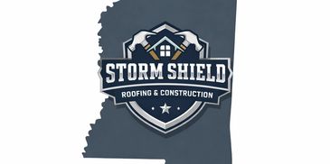 Logo for Storm Shield Roofing &amp; Construction with hammers and shield design.