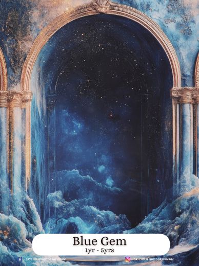 A mystical blue archway with cosmic and oceanic elements.