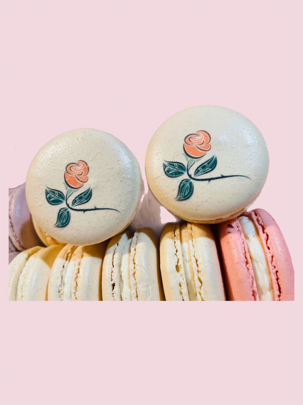 Custom macarons with rose imaging 