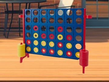 A Connect Four game in progress with red and yellow pieces.