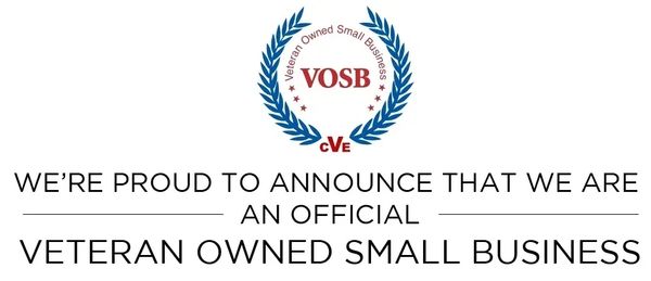 Veteran owned small business announcement with official VOSB logo.