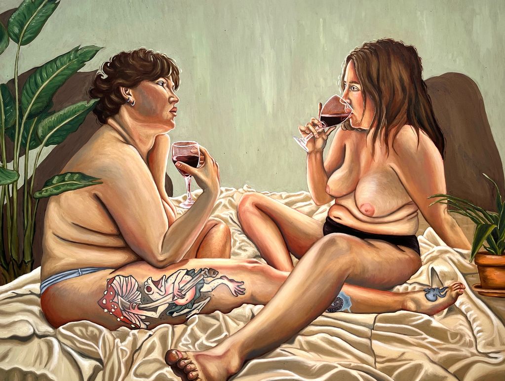 "The Wine Conversation", 48" x 36", Oil on Birch, 2022