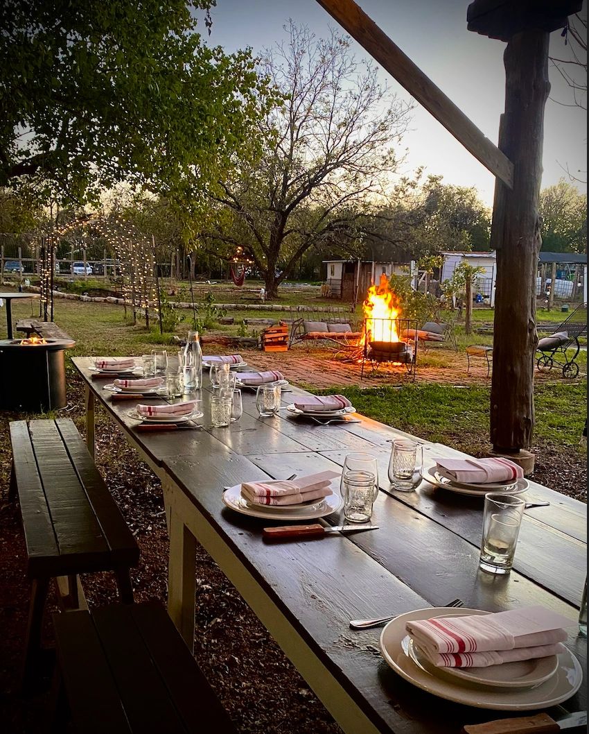 Farm event at Eden East Farm in Bastrop, Texas — Chef Sonya Cote's working farm that supplies Store House Market & Eatery