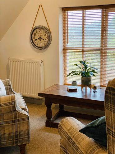 Sitting area overlooking Chanctonbury ring on the South downs