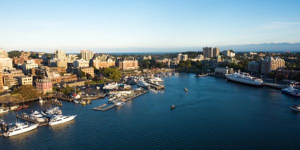 This is a beautiful aerial photograph of the  Marina and Inner Harbour of Victoria, B.C.
