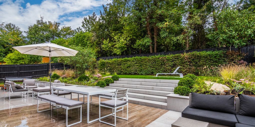 Porcelain Patio For Outdoor Living And Entertainment. Landscaping In Lilliput, Sandbanks, Poole