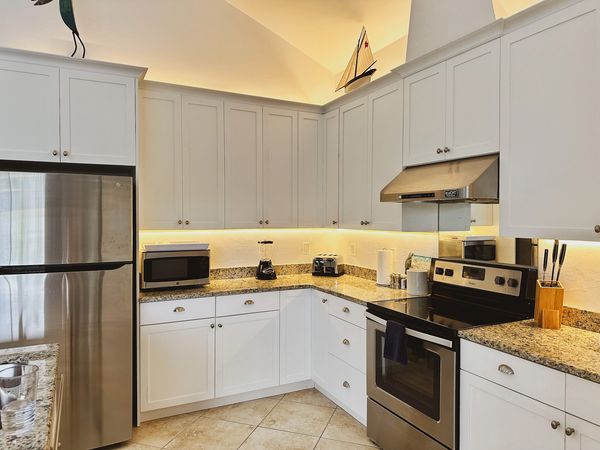 Fully stocked kitchen.
