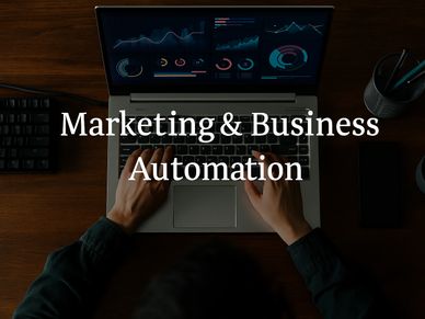Overhead view of person using a laptop with analytics on screen, representing business automation.