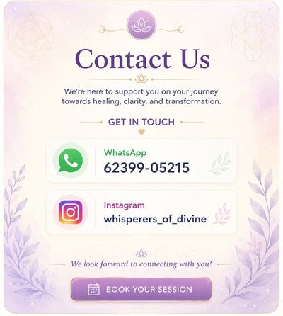 Contact information for spiritual healing and transformation support.