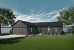 Modular home with black shutters