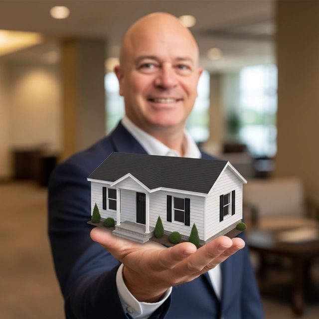 Modular home exterior in Indiana with front porch and central air, Fahl Homes site work included.