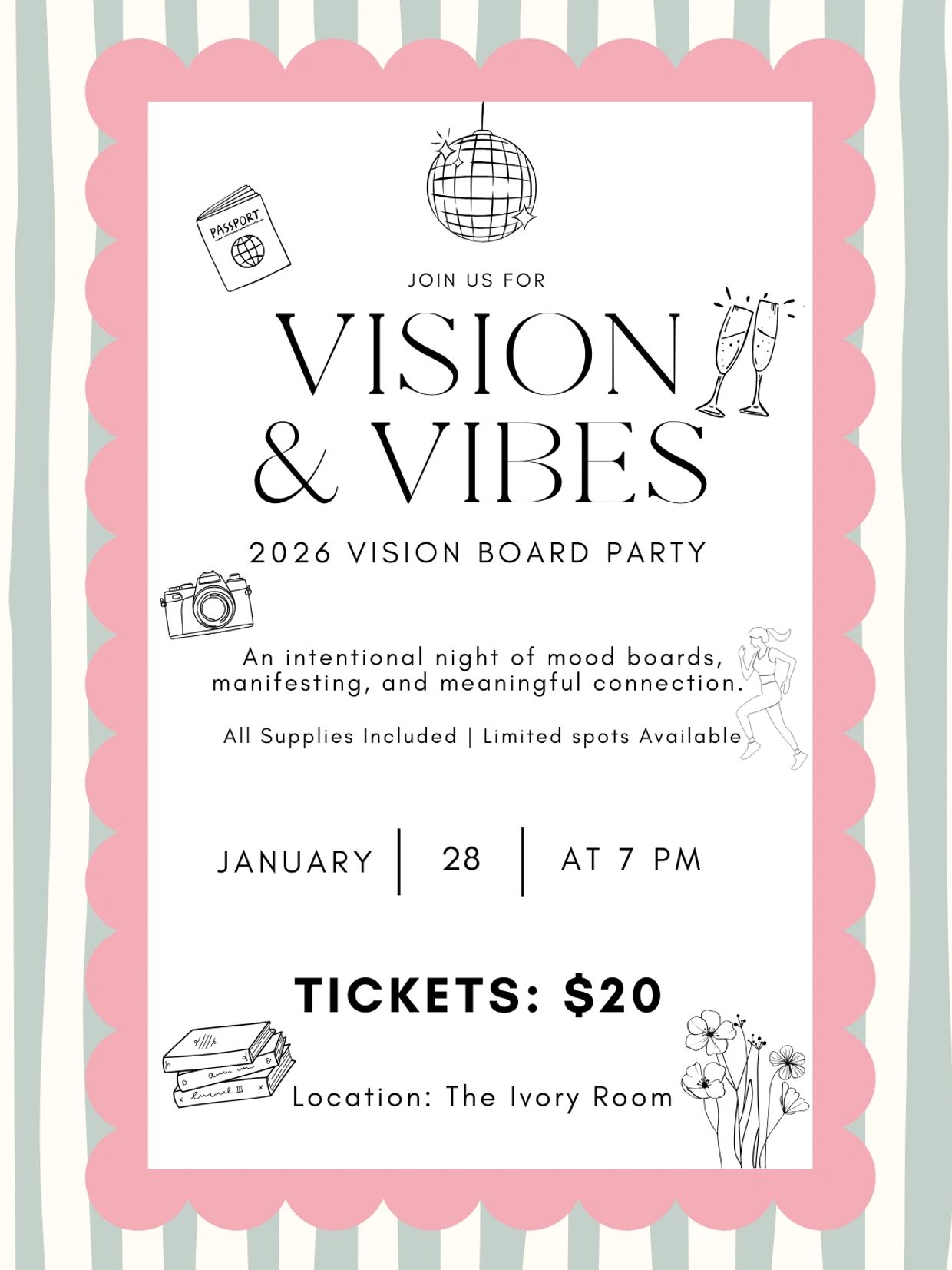 Join us for an evening of food, drinks & vision board creation!  $20- limited spots remaining 
