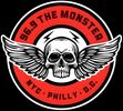 A winged skull logo with "96.9 The Monster" and city names in a red circle.