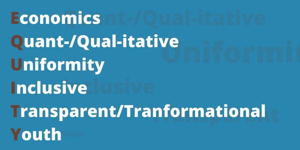 A blue background with QUALITY acronym and key terms in white and brown text.