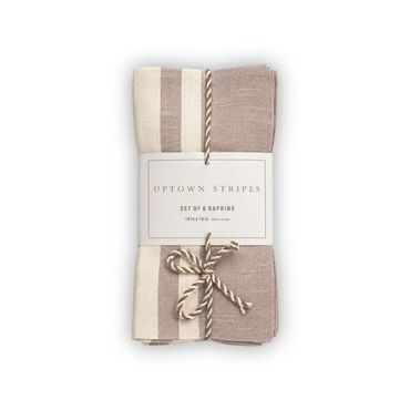 Set of striped cloth napkins tied with twine.