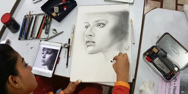 charcoal Class at Artography studio in delhi