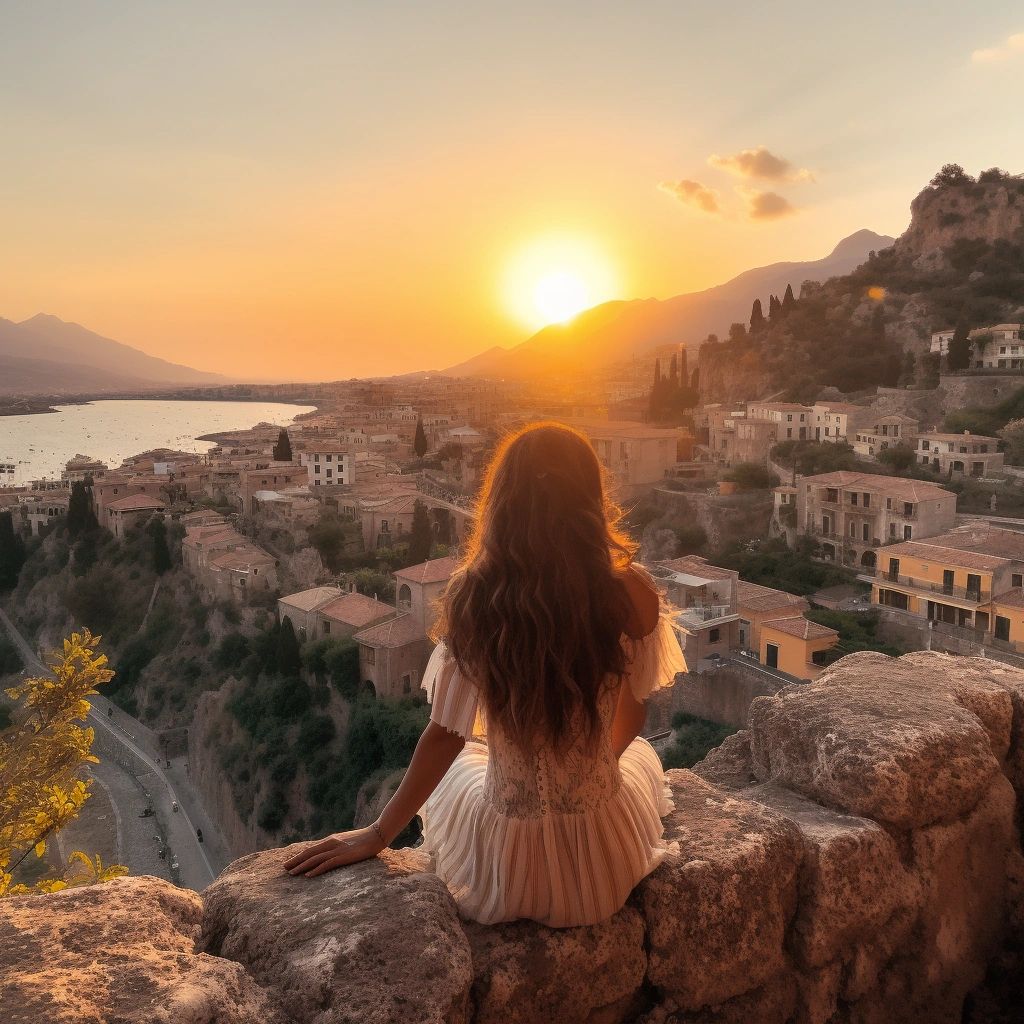 Beautiful view of the sunset near Taormina in Sicily