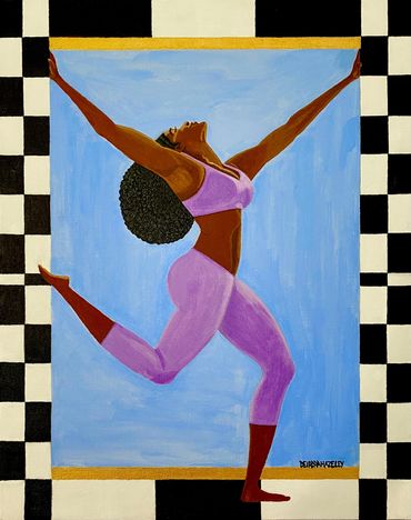 Woman with arms and legs outstretched