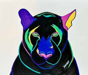 Panther face with many colors
