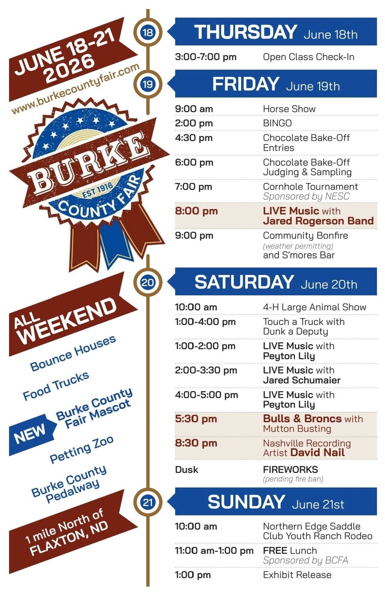 Burke County Fair 2026 schedule with events from June 18-21.