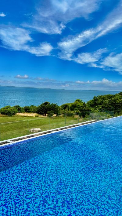 Scenic view of a pool overlooking the ocean.
