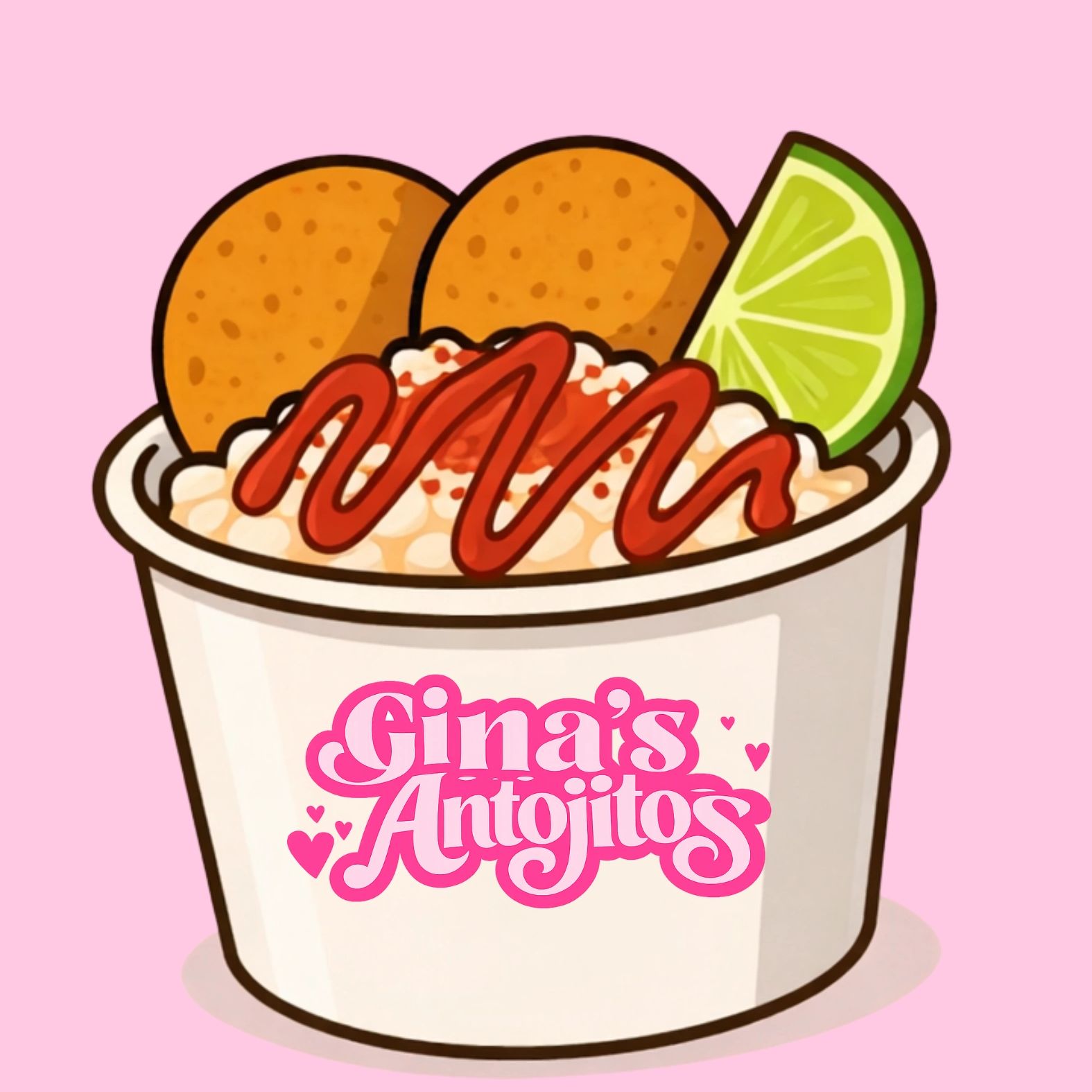 Illustration of a snack cup with balls, lime, and sauce from Gina's Antojitos.