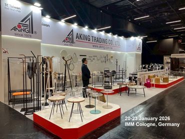 Exhibition booth showcasing modern furniture at IMM Cologne 2026.