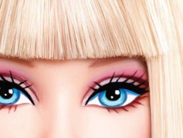 Close up of Barbie doll's eyes.