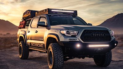 Picture of a Toyota Tacoma that is off-road.