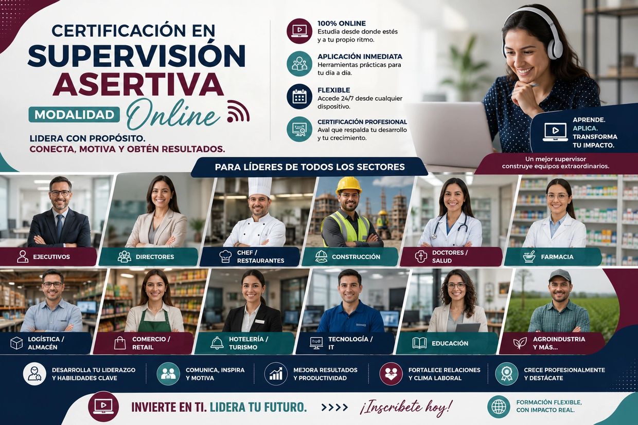 Curso online de supervisión asertiva para líderes de varios sectores.