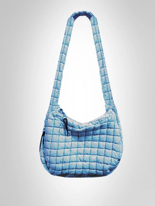 Baby blue puffer tote bag with zipper