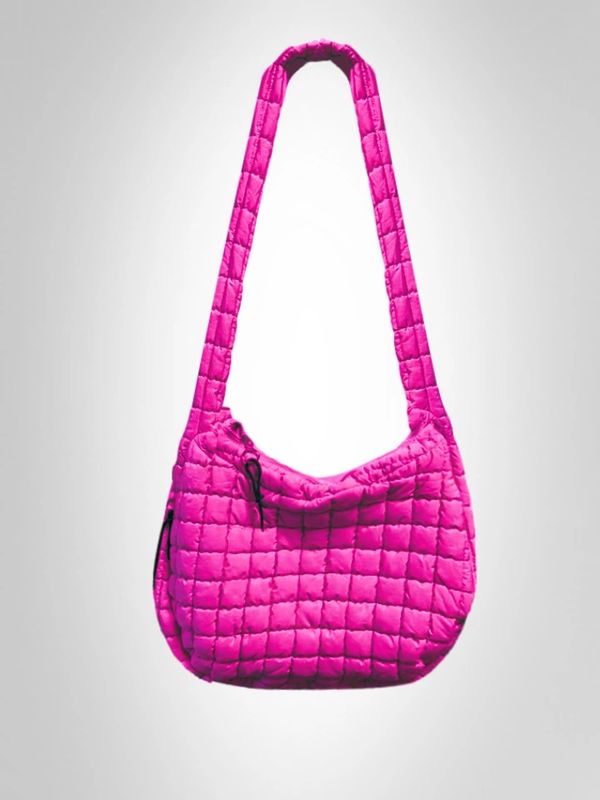 Bright fuchsia puffer tote bag with zipper