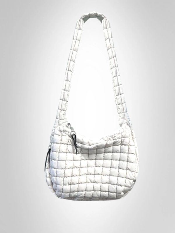White puffer tote bag with zipper