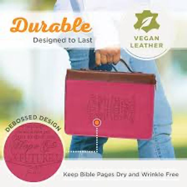 Brown and Fuchsia Vegan Leather Bible case with debossed design