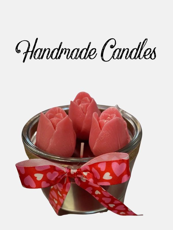 Handmade Valentine Roses Candle by Rocio Flores-- Strawberry, Rose, and Vanilla Scented