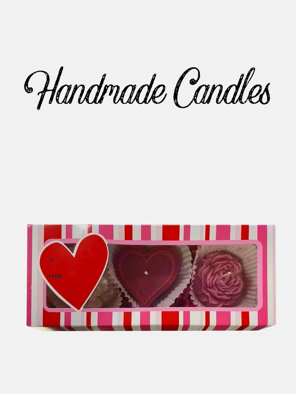 Handmade Valentine Candle Set by Rocio Flores-- Strawberry, Rose, and Vanilla Scented