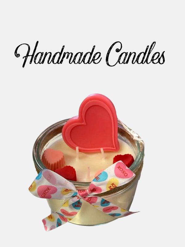 Handmade Valentine Candy Candle by Rocio Flores-- Strawberry, Rose, and Vanilla Scented