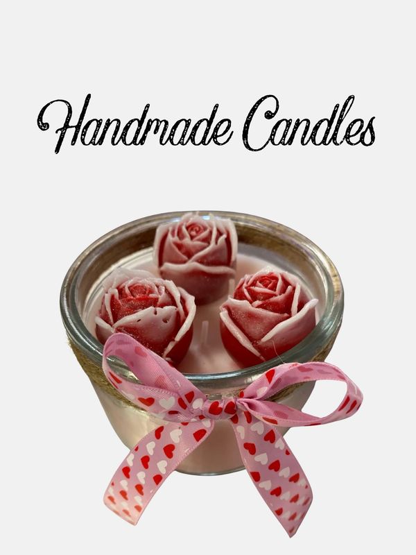 Handmade Valentine Rose Candle by Rocio Flores-- Strawberry, Rose, and Vanilla Scented