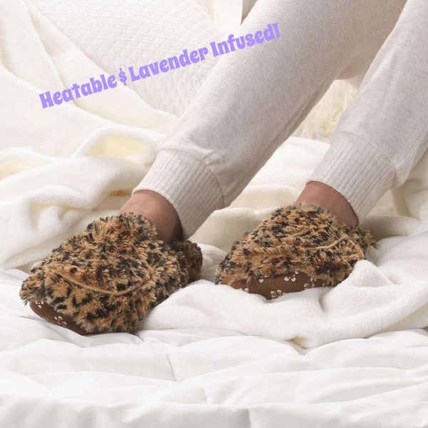 Cheetah Print heatable lavender infused slippers