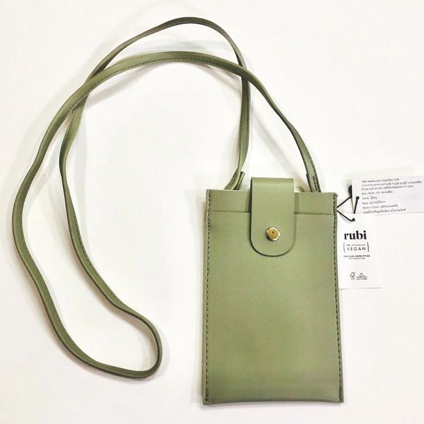 Green vegan leather crossbody phone pouch/ travel wallet