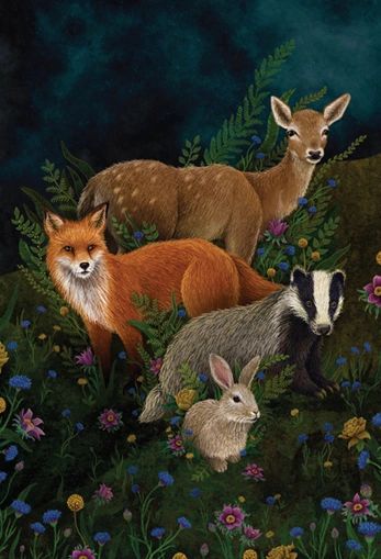 Woodland creatures meet for a portrait in the forest. A challenging puzzle for a nature lover. 