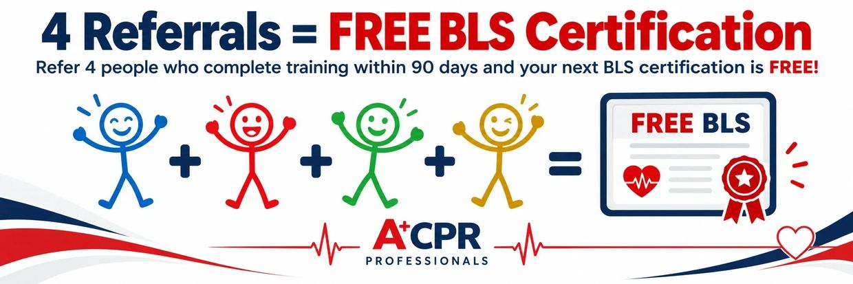 🎉 REFER 4 FRIENDS & GET FREE BLS CERTIFICATION! 🎉 Refer 4 people who complete CPR training within 