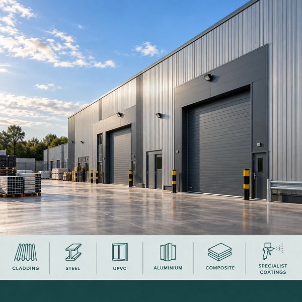 Industrial building with coated metal cladding and specialist exterior finishes