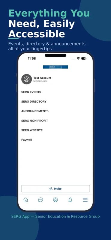 Mobile app interface for easy access to events, directory, and announcements.